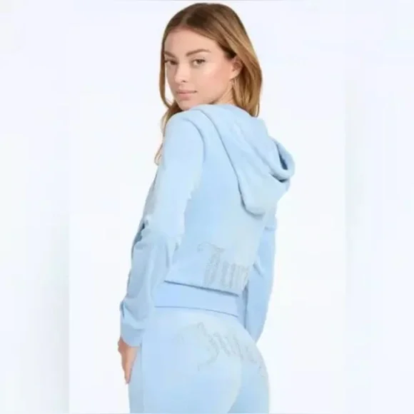 NEW! JUICY COUTURE Velour OG Bling Tracksuit Set Frosted Light Blue - Picture 3 of 8